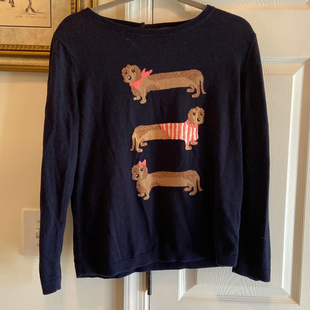 Large Talbots Navy Sweater w/ Dressed up Dachshunds - great for Dachshund Lovers